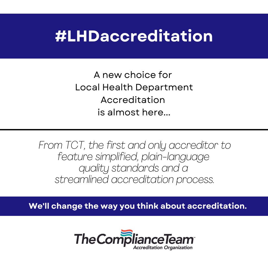 tctinc's tweet photo. It’s coming…a new choice in care-driven, patient-centered, cost-effective accreditation for local health departments. Stay tuned.

#tctaccreditation #LHDaccreditation #exemplaryproviders #publichealthmatters https://t.co/6HdyC9Ftrf