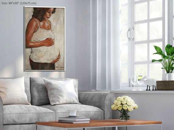 Pregnant Woman Art Canvas, Pregnancy Wall Art, etsy.me/3mnviFf #wallartcanvas #printoncanvas #figurativeart #canvaswallart @etsymktgtool