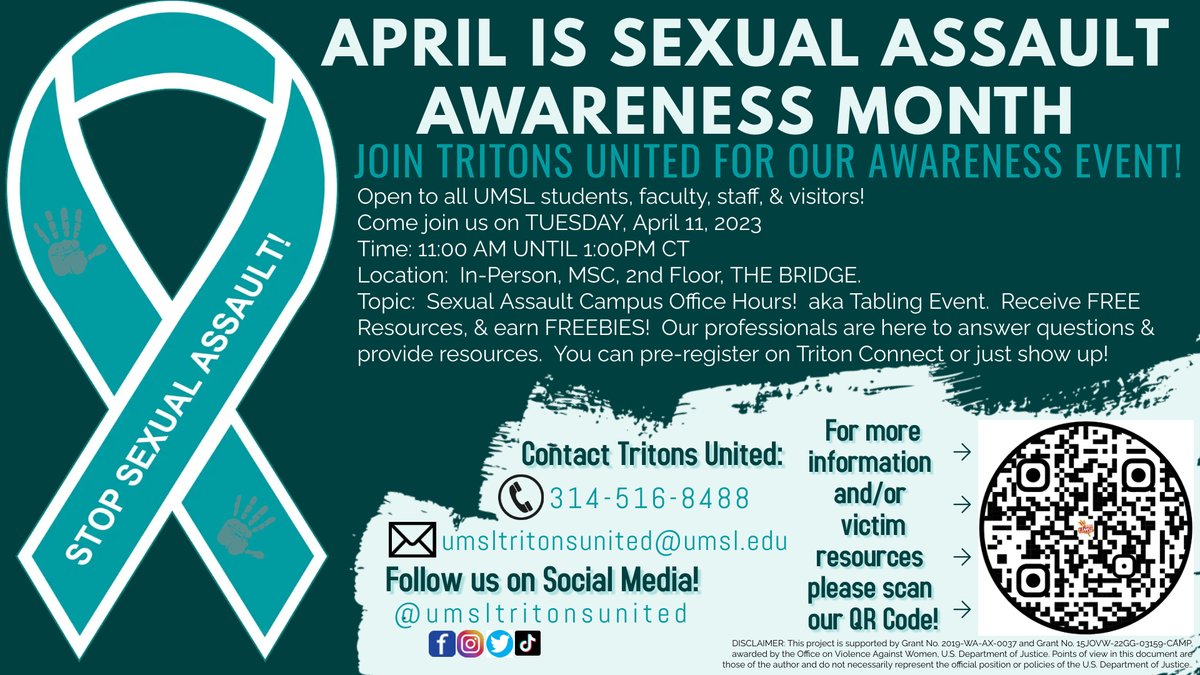 Join us tomorrow Tues., 04/10th anytime between 11am &amp; 1pm in the MSC's The Bridge for our tabling event! We will be celebrating Sexual Assault Awareness Month &amp; providing games with FREE giveaways &amp; FREE resources related to gender based violence. Go to: cglink.me/2rA/r376812