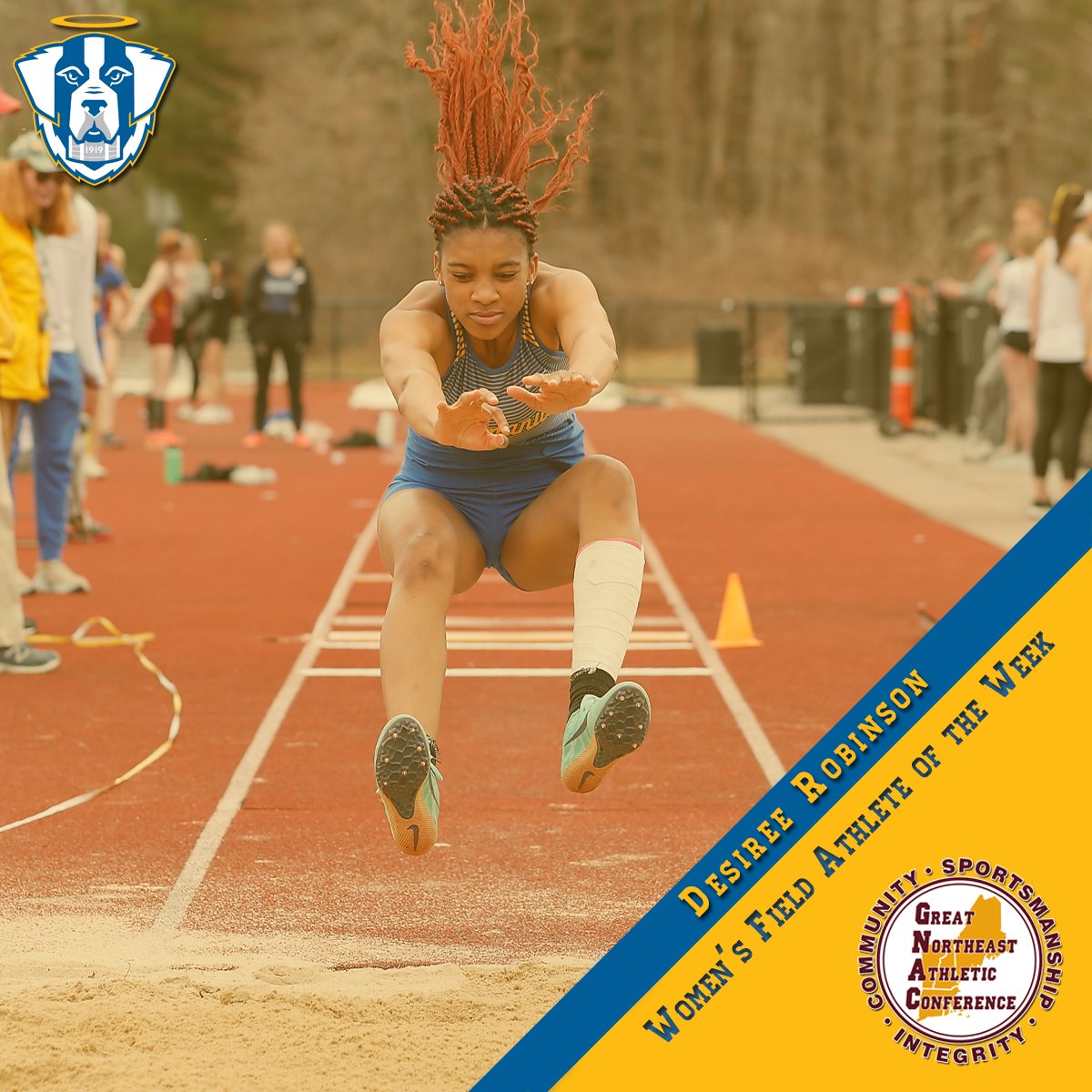 Following a 1st, 2nd, and 4th place in field events at the Regis Spring Classic last week, sophomore Desiree Robinson has been named the GNAC Women's Field Athlete of the Week!! #GoECSaints