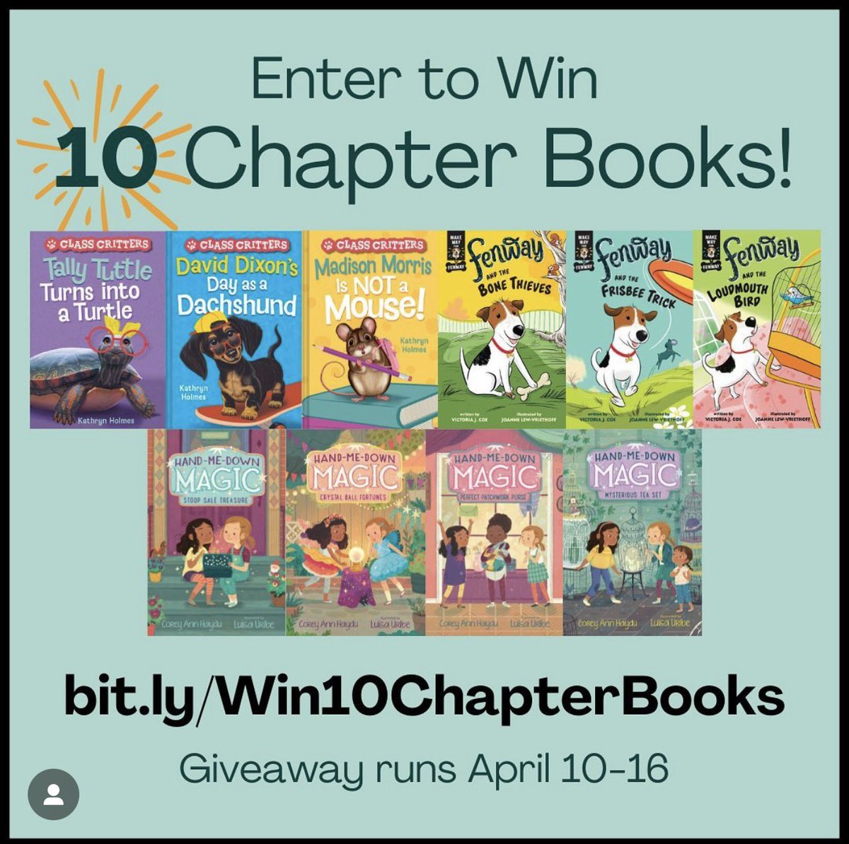 victoriajcoe's tweet photo. Huge chapter book giveaway alert!!!
Enter for a chance to win 10 illustrated chapter books - including my newest titles!
Get info/Enter here: https://t.co/oXAZMAIQXI
Please share! #bookgiveaway https://t.co/z0fIPqcbJb