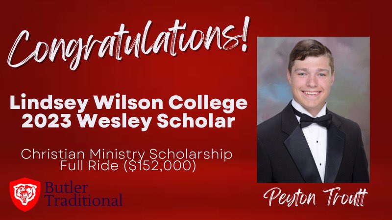 Congratulations to Peyton Troutt on receiving this prestigious scholarship! Only one male in the entire state earns it. Great job Peyton! #alwaysabear