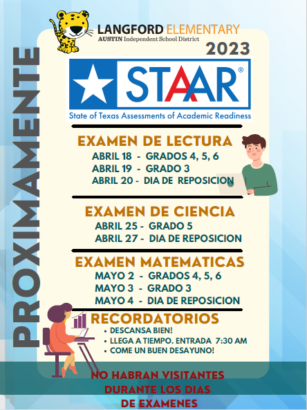 TheLeopardSpot's tweet photo. Parents, please remember that there will be no visitors during testing days, even if your child is not in a testing grade.

Padres, recuerden que no habrá visitantes durante los días de exámenes, incluso si su hijo no está en el grado de examen. https://t.co/YhokrzkhoP