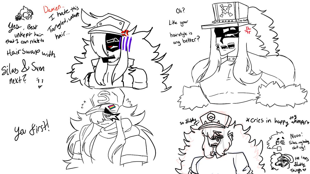 HexDoodlez's tweet photo. me and @viioletlux went and caused more chaos in magma ft hairswaps #MASONAISWEEP #SILASAISWEEP #MILOAISWEEP #DAMIENSWEEP #SVENSWEEP #MITCHSWEEP https://t.co/Irms2spvDX