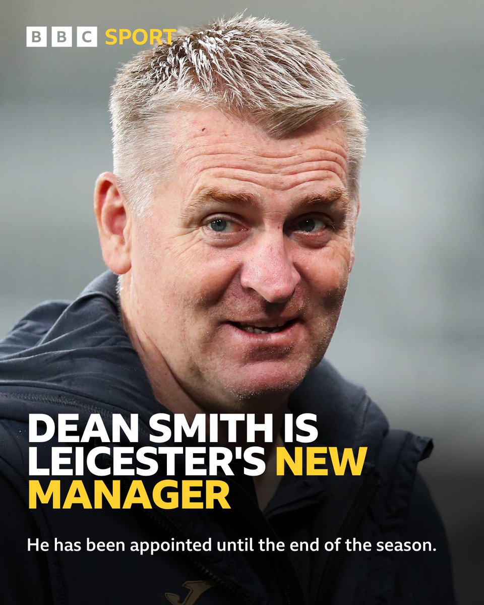 BBCSport's tweet photo. It's official ✅ 

Dean Smith will be Leicester's manager until the end of the season ✍️ 

#BBCFootball https://t.co/Fjq2pg69nr