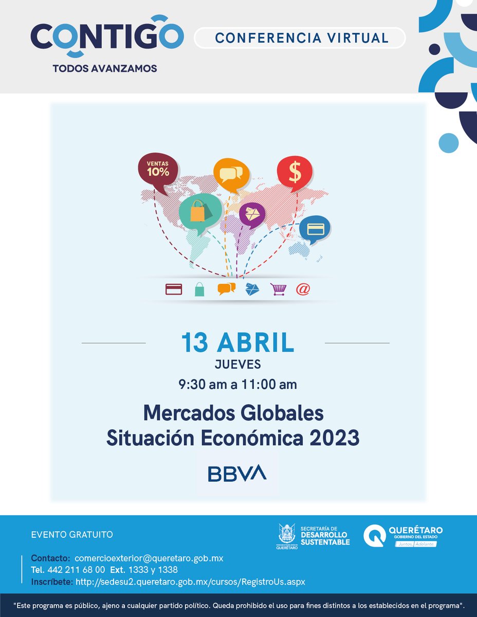 SEDESUQro's tweet photo. No olvides registrarte en la conferencia que tenemos esta semana, podrás conocer el entorno macroeconómico ante la toma de futuras decisiones. Visita el sitio https://t.co/1cMazLYxLN participa. #CONTIGO #LunesDePyMEs https://t.co/E3NHPAkScd