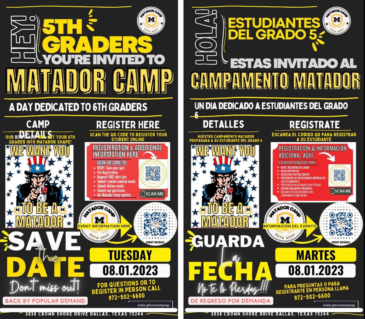marshprep's tweet photo. Hey 5th Graders! Tuesday, August 1: Save the date for MATDOR CAMP!!!
More info coming soon!!! #choosemarsh #marshmade @DeGolyerElem @chapelhillpl @FPCailletElem @Marcus_Mustangs @goochelementary https://t.co/IuDIwHX76e