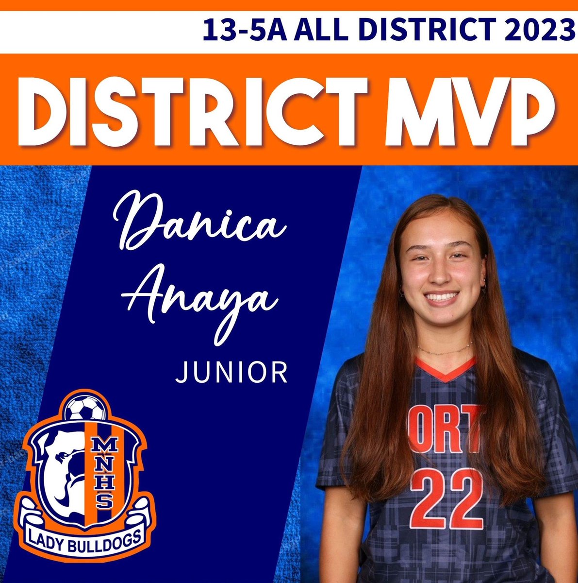 ℂ𝕠𝕟𝕘𝕣𝕒𝕥𝕤 <a href="/dani22_anaya/">Danica Anaya</a>  for a great season and being named 13-5A 𝗗𝗜𝗦𝗧𝗥𝗜𝗖𝗧 𝗠𝗩𝗣! #StrongerTogether <a href="/mnhssoccer/">Lance Lovell</a> <a href="/McKinneyNorthHS/">McKinney North HS</a>
<a href="/McKISDAth/">McKinneyISD Ath Dept</a>