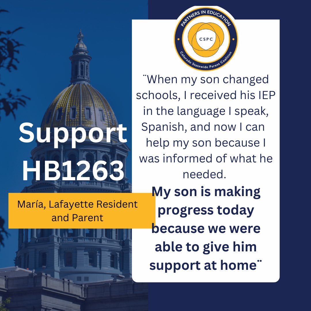 ColoradoSPC's tweet image. HB1263 moves forward! Non-English speaking parents &amp;amp; guardians should be a part of the decision making team during the IEP process to fully support their children’s academic journey. Supporting HB1263 is supporting language justice.#CoLeg #languagejustice #copolitcs #coparents