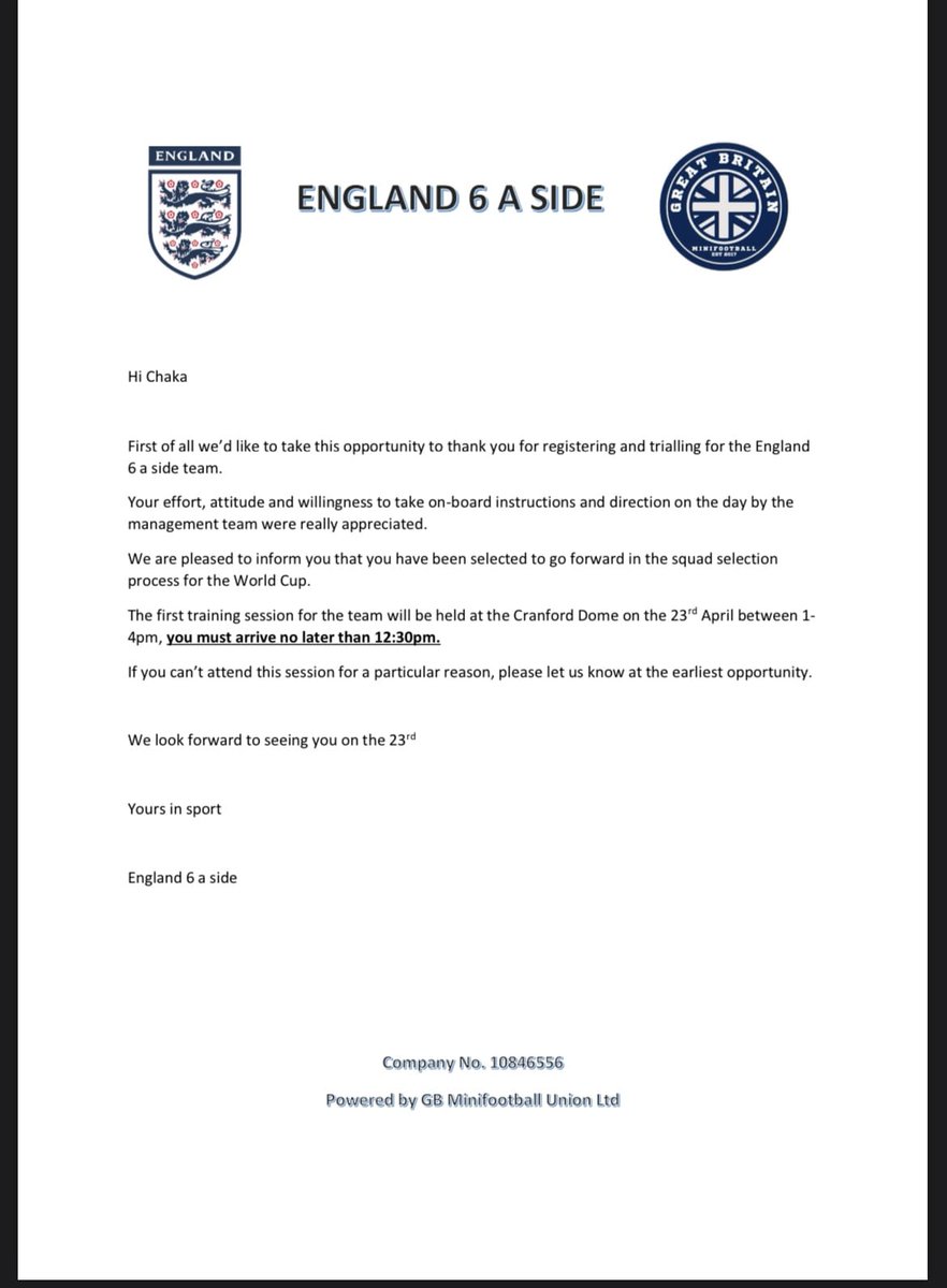 Happy to be chosen for the 24 man squad for England 6aside for the world cup.
#Road2UAE
@GBMiniFootball