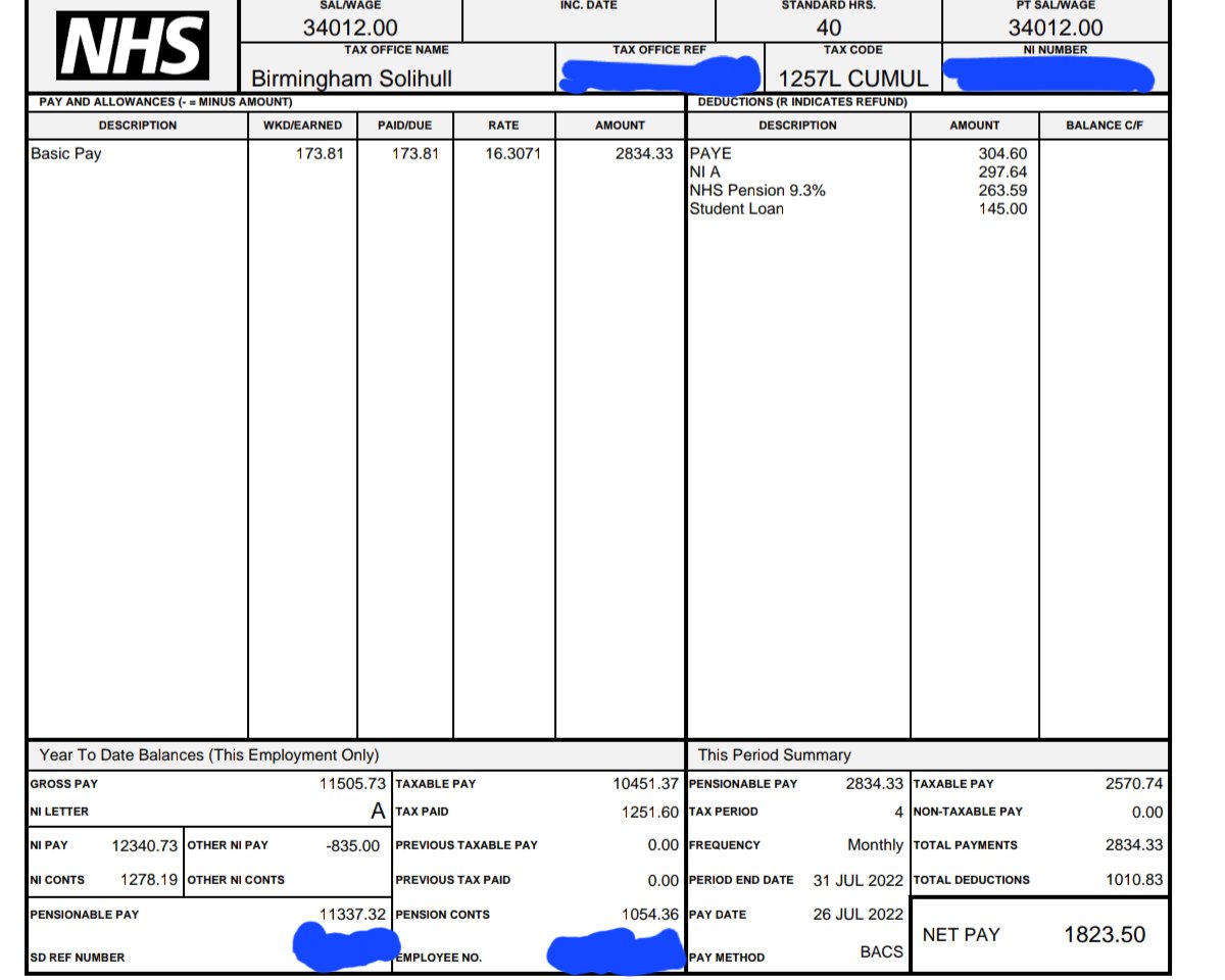 If you are wondering why we are striking. 
This is my payslip right at the very end of my second year as a doctor.