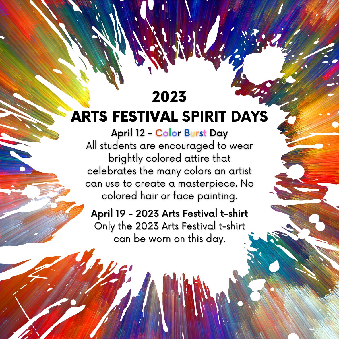 LHP Arts (@artslhps) on Twitter photo The 2023 Lake Highland Arts Festival is almost here! Show some love and help us kick off the festival by wearing colorful clothing on April 12th's Color Burst Day (Rainbow Day for Lower School), followed by 2023 Arts Festival T-shirt Day on April 19. <a href="/lhpsnews/">Lake Highland Preparatory School</a> <a href="/lhps_sga/">LHPS SGA</a> The 2023 Lake Highland Arts Festival is almost here! Show some love and help us kick off the festival by wearing colorful clothing on April 12th's Color Burst Day (Rainbow Day for Lower School), followed by 2023 Arts Festival T-shirt Day on April 19. <a href="/lhpsnews/">Lake Highland Preparatory School</a> <a href="/lhps_sga/">LHPS SGA</a>