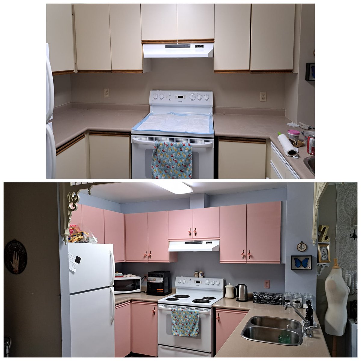 i did a thing. i am so blessed that a friend paid for the paint for me. another friend came to help me paint. and the way the room literally feels so much better now! as a person with chronic depression this is huge #kitchenreno #diyreno #kitchendecor #kitchen #diykitchenreno