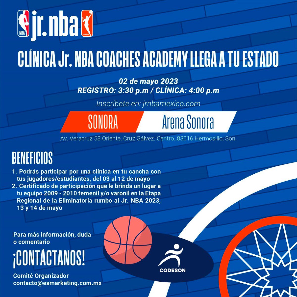 CODESONoficial's tweet photo. ¡Clínica Junior NBA para entrenadores, niños y niñas de la categoría 2009-10! 🏀

02 de Mayo, 2023. 🗓️
Inscríbete en: https://t.co/k9VRKHV6jB 📝

#TierraDeOportunidades https://t.co/7QKQxTcaW0