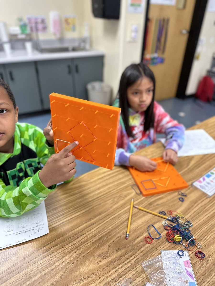 msobrienDSES's tweet photo. First day of our new math unit &amp; geoboards are definitely one of their new favorite manipulatives! https://t.co/lMa4OmZtr7