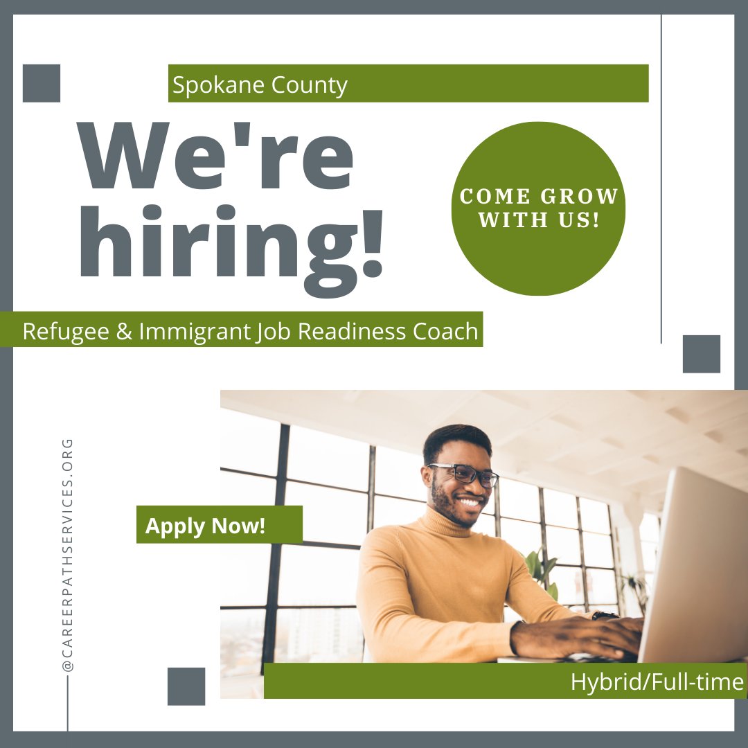 We are currently hiring a full-time Refugee and Immigrant Job readiness Coach who is driven to do heart-work and provide performance excellence, with integrity.

Visit careerpathservices.applicantstack.com/x/openings to apply!

#hiring #dignityofwork #heartwork #careers #jobseekers #spokanecounty