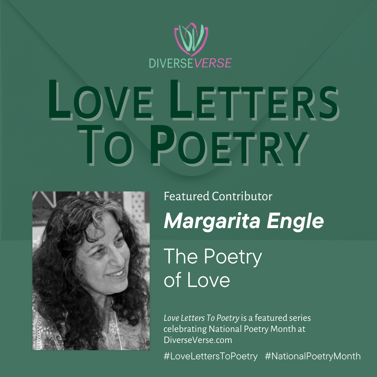 Diverse_Verse's tweet photo. Young People's Poet Laureate Emeritus @margaritapoet 

reflects on romance &amp; poetry

&amp; shares a list of recommendations, including:
#CatchingTheLight
#ATimeToDance
#DizzyInYourEyes &amp;
#WordsLikeLove

#DiverseVerse #LoveLettersToPoetry #NationalPoetryMonth

https://t.co/LwGwIaOGJh https://t.co/wNhMSwV3DH