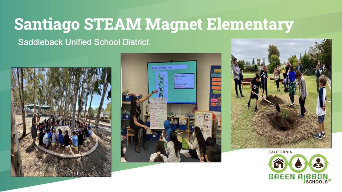 Meet our #CAGreenRibbon School, and #EDGreenRibbon Green Achiever, Santiago STEAM Elementary School, Saddleback Unified School District! At @Santiago_STEAM students engage in project-based learning to gain a deep understanding and develop solutions to ecological issues.