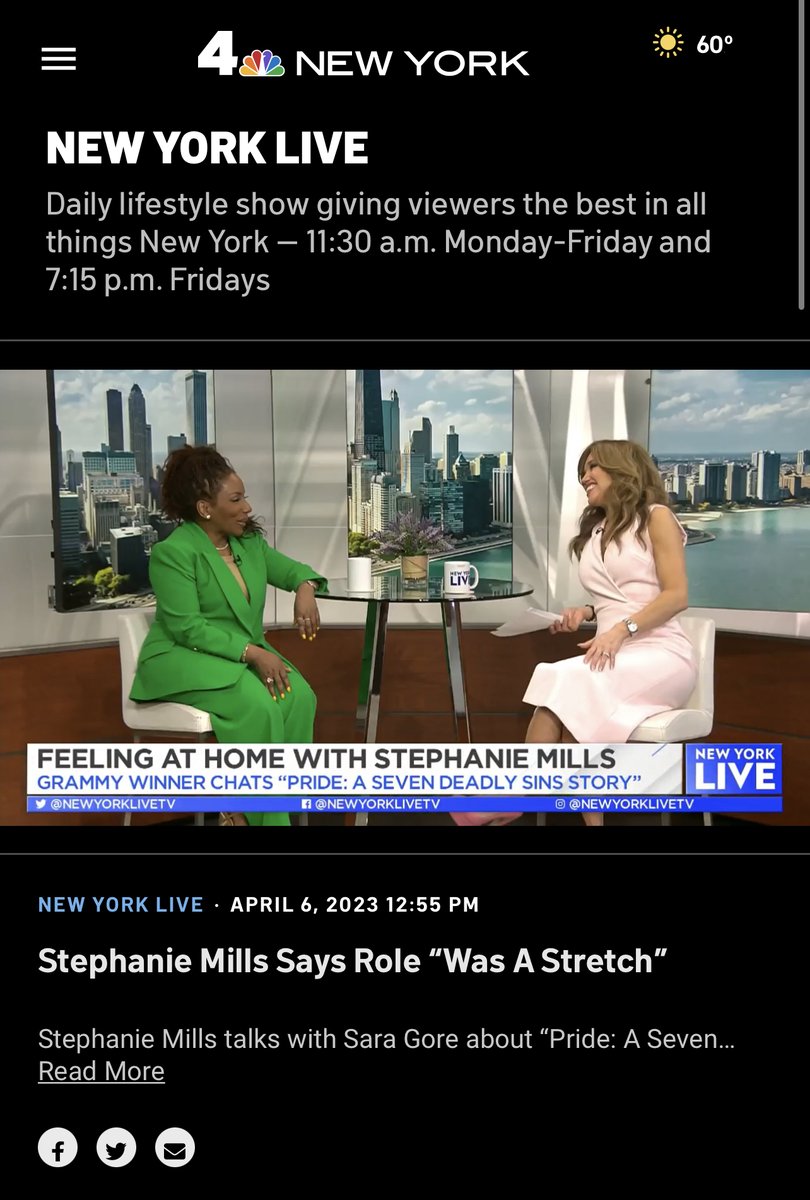 How cool is it to see our friend Stephanie Mills on New York Live talking with Sara Gore about her recent role in "Pride: A Seven Deadly Sins Story! Congratulations Stephanie🔥
🚨Check out the link below to see the entire interview. 🚨

loom.ly/SWp1zLA