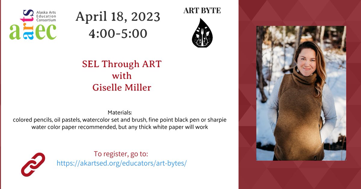 Sign-up for the April #ArtByte - our 4/18 virtual session is w/ Haines teacher Giselle Miller. Bring watercolor paints, oil pastels, colored pencils, & some white paper for a quick project. Register by 4/17 akartsed.org/educators/art-… Free for AAEC districts. $5 for others. 4:00 AKST