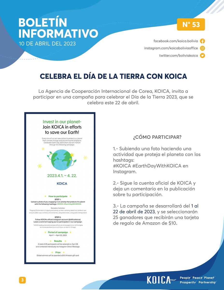 BoliviaKoica's tweet photo. Buenas Tardes...
Les presentamos nuestro boletín Informativo de la semana.⬇️🤗
#estudiaenCorea #CooperaciónInternacional #concursointernacional #KoicaBolivia https://t.co/YzIrJnR8cO