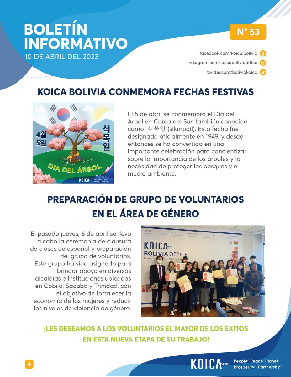 BoliviaKoica's tweet photo. Buenas Tardes...
Les presentamos nuestro boletín Informativo de la semana.⬇️🤗
#estudiaenCorea #CooperaciónInternacional #concursointernacional #KoicaBolivia https://t.co/YzIrJnR8cO