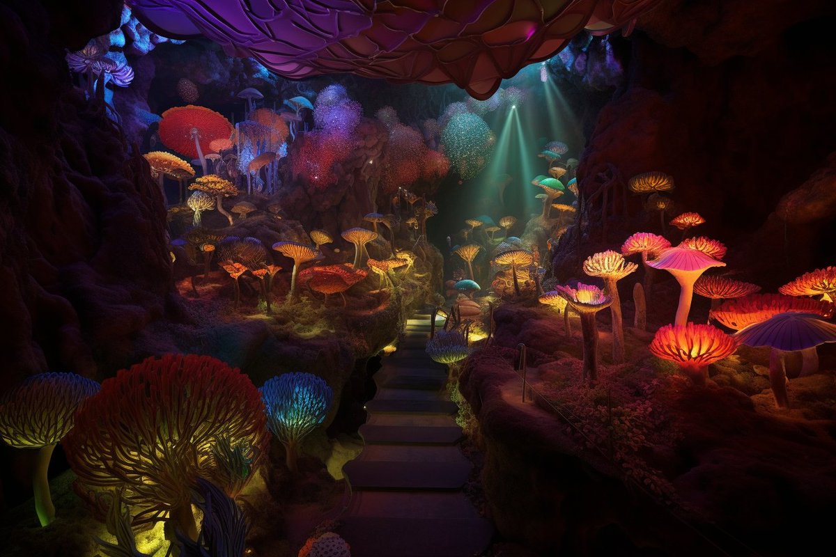 aiwolfpack's tweet photo. Monthly Challenge: subterranean terrain::worlds within worlds
This is an interesting one. I'm enjoying playing around with it. #midjourney #AIART #DiscoveryArtists #aicomp #mushrooms #crazylights https://t.co/NobJ6TKDnX