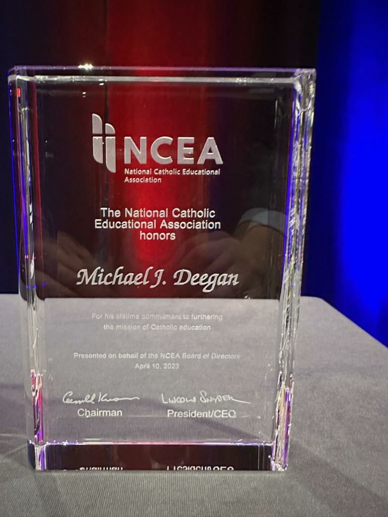 ArchNY_Schools's tweet photo. Exciting news for the 2023 @NCEATALK President’s Dinner! We're proud to see our Superintendent @MichaelDeegan10 recognized for his lifelong dedication to advancing Catholic education. #CatholicSchoolPride #NCEA https://t.co/qHBUGFbyds