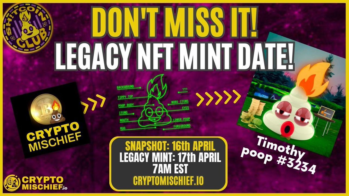 ShitcoinClub_'s tweet photo. 6 days till Legacy Mint for our OG community! 
You will have a 3 day window to transform your old utility nft into a rarified, unique, passive income powerhouse, for free. 
You have been warned, our community is fueled by participation and engagement. Don’t miss it!
#polygonNFT https://t.co/aW4K6hSSna