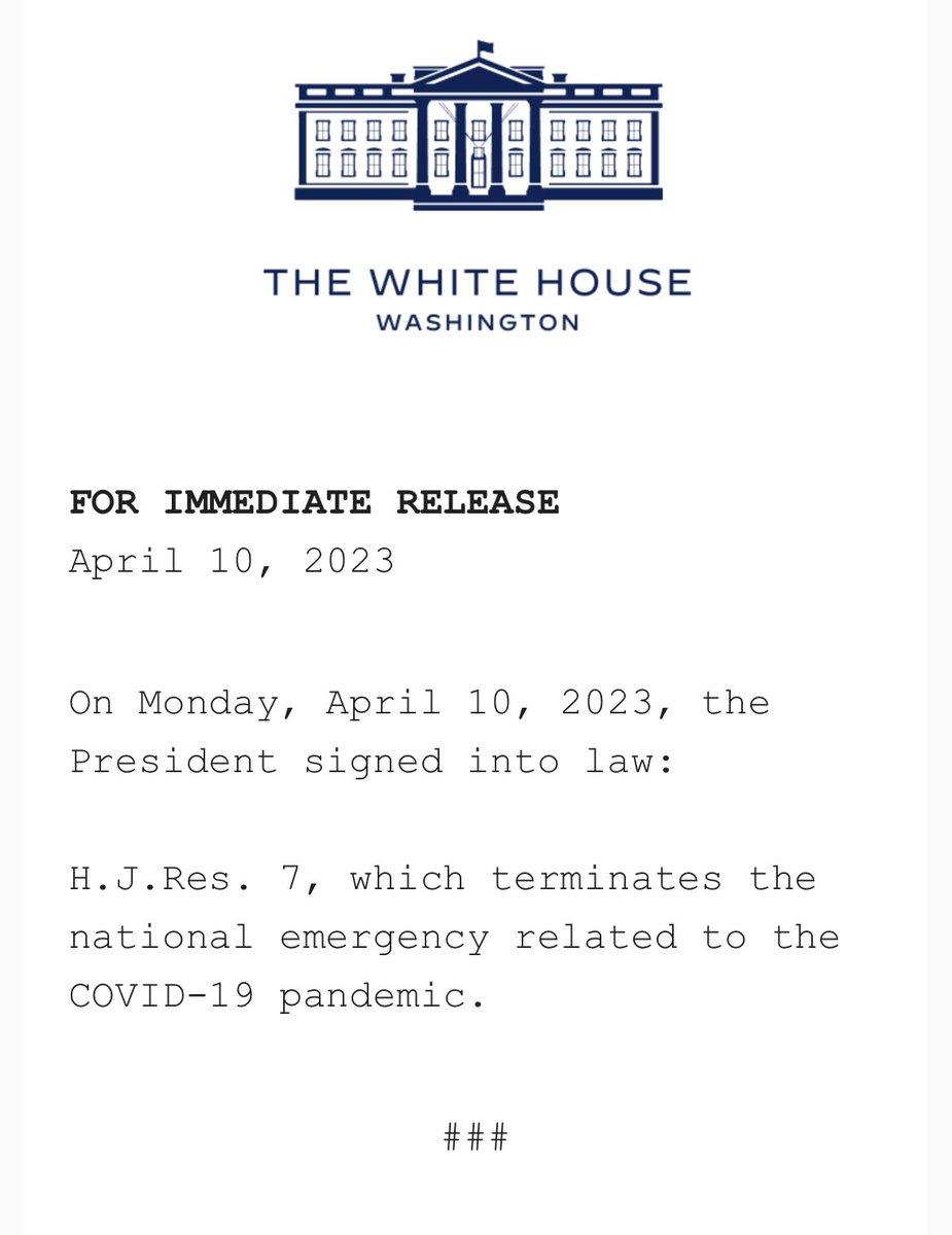 NiallStanage's tweet image. Mark it down for the history books —

National Emergency on COVID-19: March 13, 2020-April 10, 2023