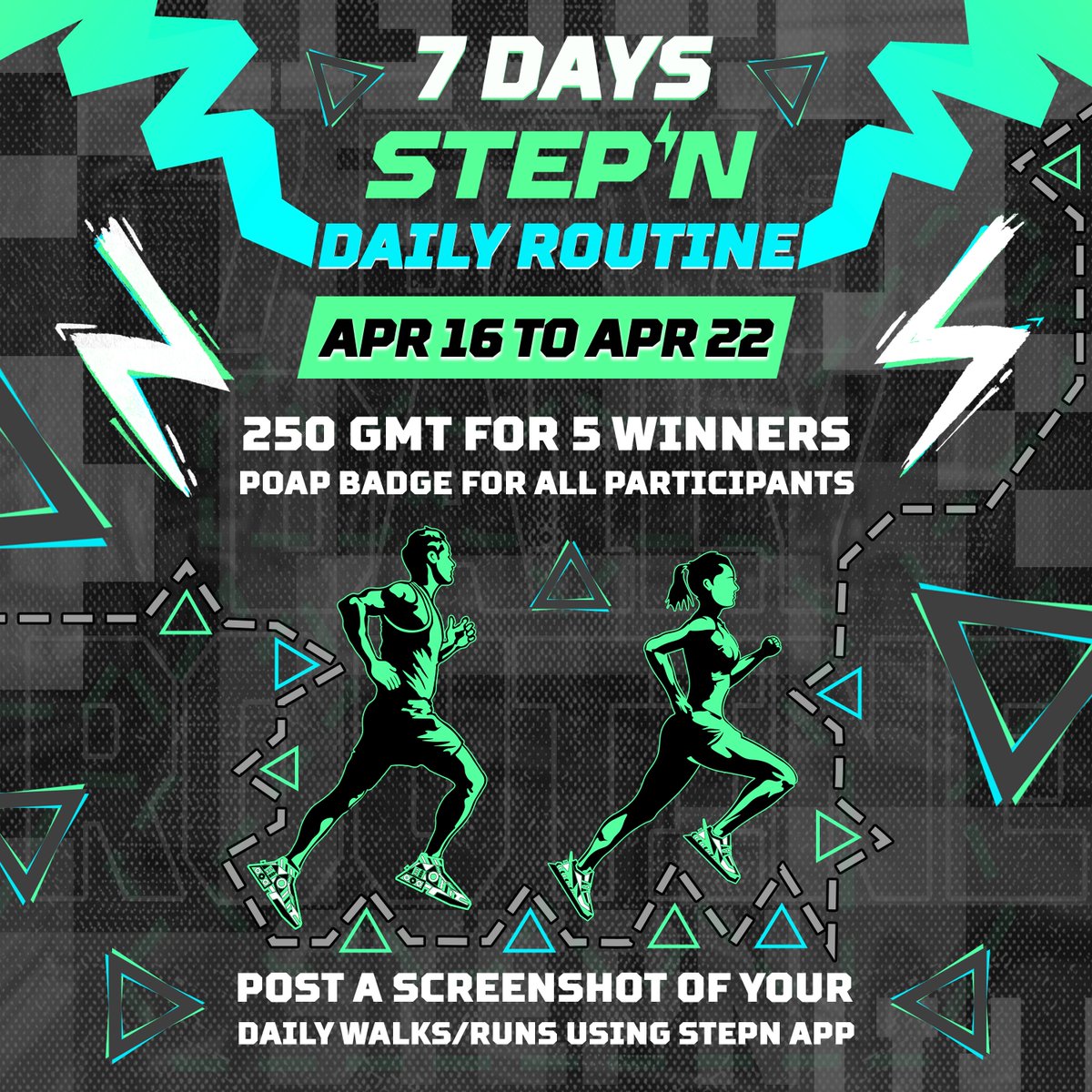 KleberSTEPN's tweet image. 🏆 NEW #STEPN EVENT 🏆

⚡️💰 250 $GMT Prize + POAP Badge + Giveaways

👣 How to participate:

0️⃣ Follow @KleberSTEPN @ArmandiElaion @StepnEurope @Stepnofficial 
1️⃣ Like + Retweet;
2️⃣ Tag 3 friends;
3️⃣ Fill this form: forms.gle/bLiSVVjwx2tgRF…

@Stepnofficial @bnBeth_solvax 

1/4