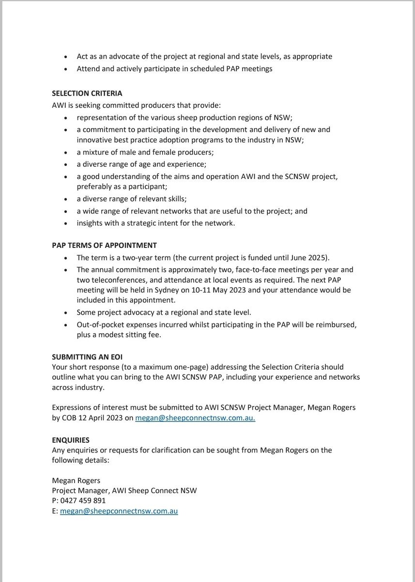 NSW Sheepos: keen to have input into the type of info that we as woolgrowers receive from @sheepconnectnsw &amp; <a href="/woolinnovation/">Australian Wool Innovation</a>?

Apply to the Producer Advisory Panel - we'd love to have you join our mob! 🐏

Esp 🔎 Nth West, New Engl, Westn Division or Sthn Riverina woolgrowers.