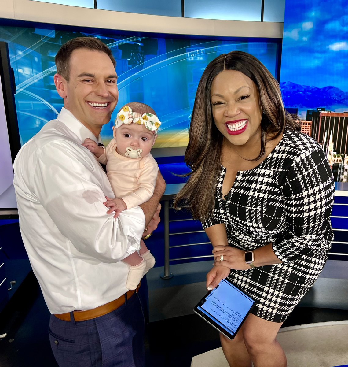 Baby Stella stealing the show! Surprise visit by @MichaelCBS4 little girl. Perfect Monday! Thanks @HaileyHolloway_ for sharing her w/us! @CBSNewsColorado @Mekialaya