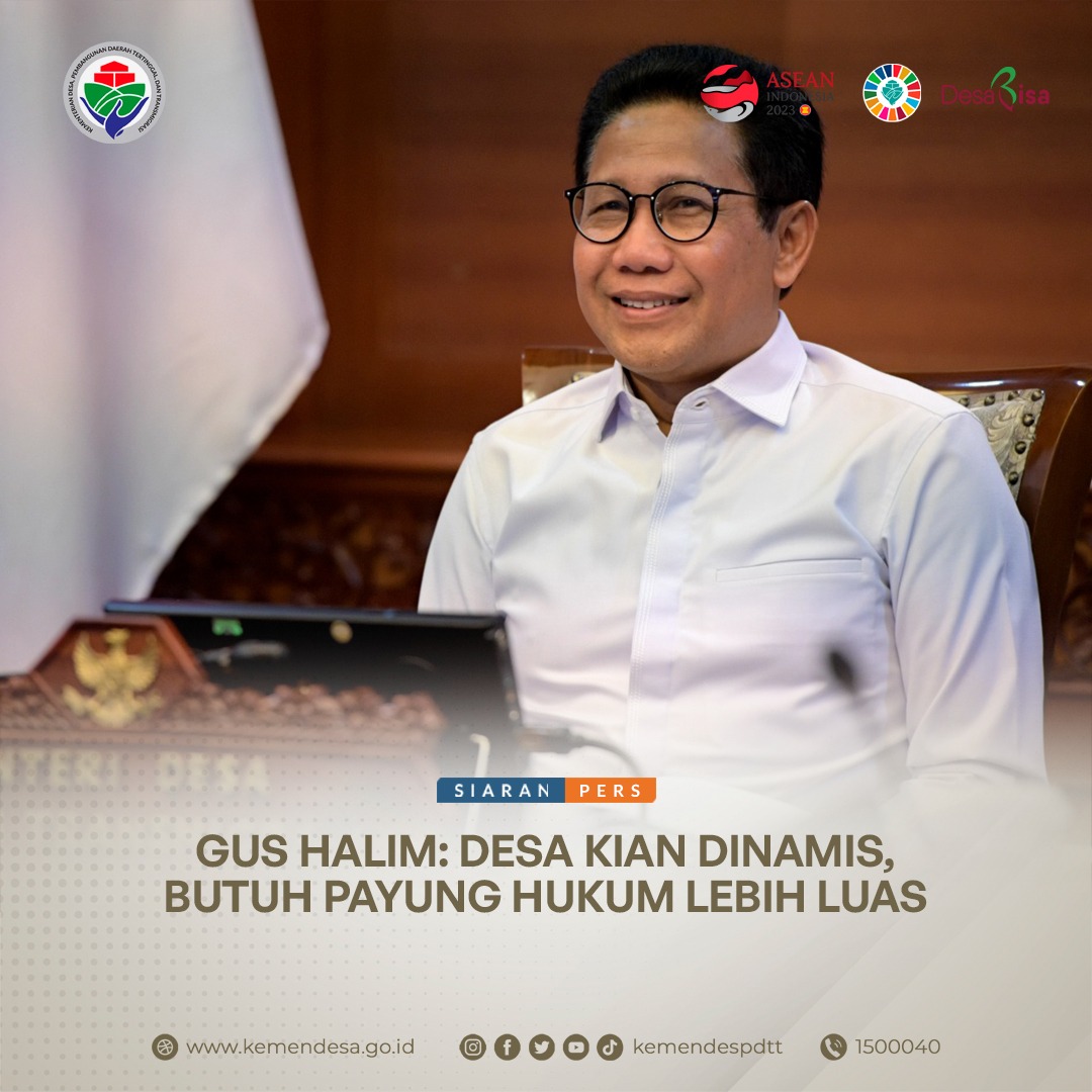 Mendes PDTT Abdul Halim Iskandar (Gus Halim) menegaskan pemerintah desa perlu payung hukum yang lebih luas untuk mengatur segala hal yang berkaitan dengan pembangunan di desa.

#KemendesPDTT
#SDGsDesa
#DesaBisa
#MulaiDariDesa