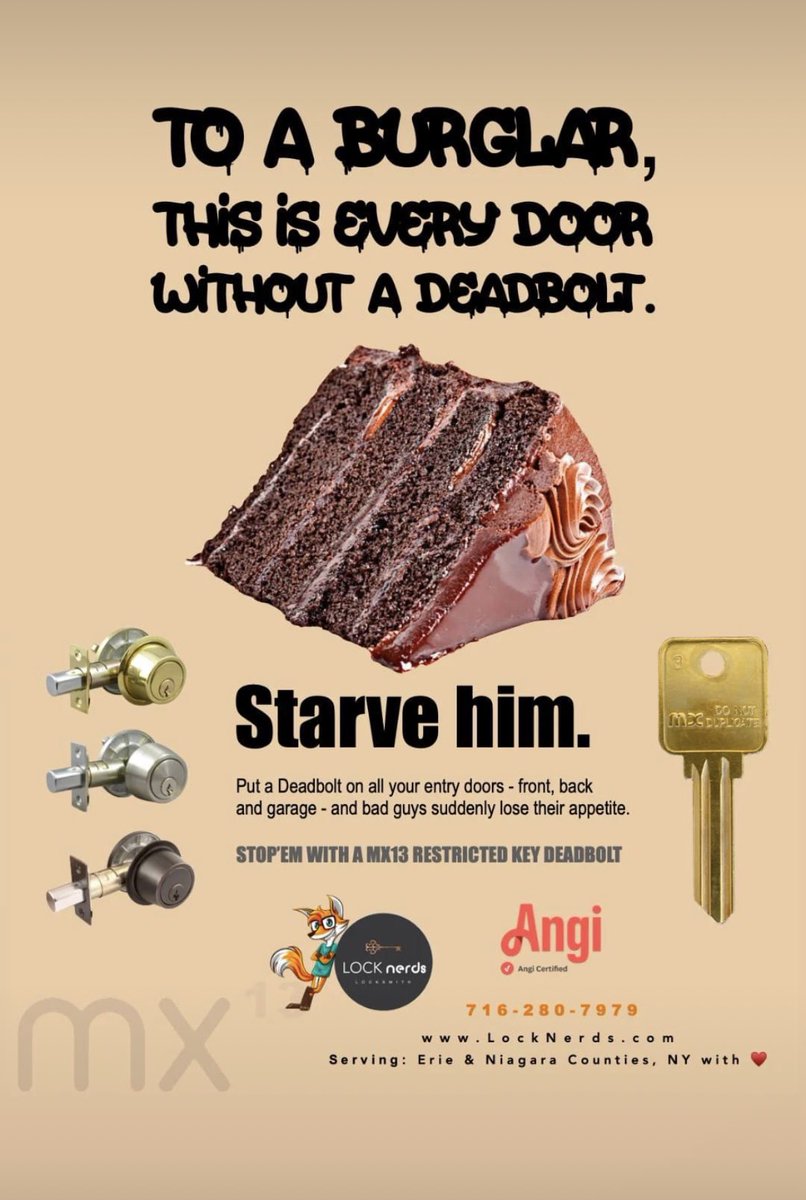 Stave those Burglars!
@LockNerds 

#burglar #locks #deadbolt #security #safe #locksmith #locksmithlife #buffalove #BuffaloBills