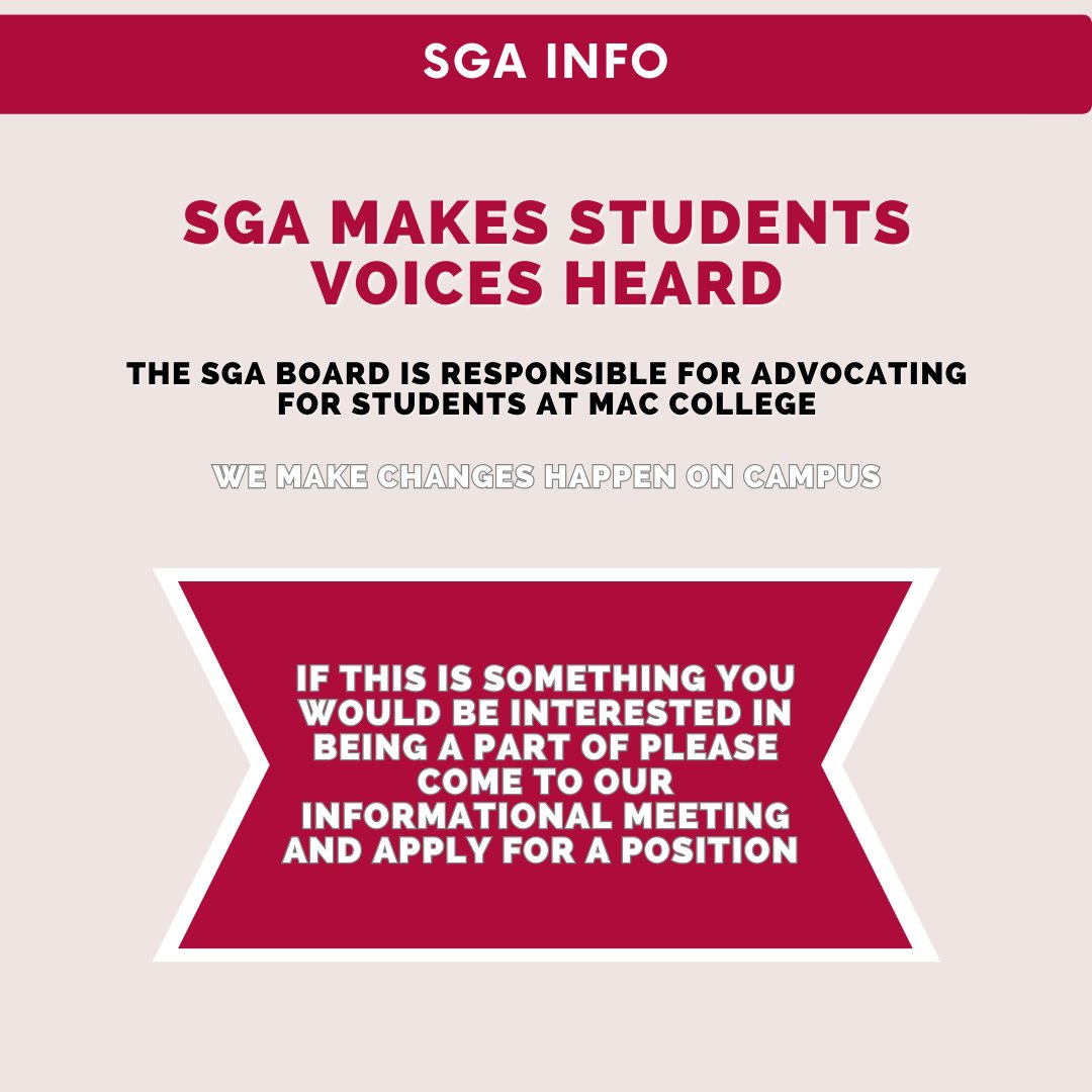 SGA elections are coming up!! Make sure to apply for positions if you want to be a part of our board, and make sure to VOTE!!