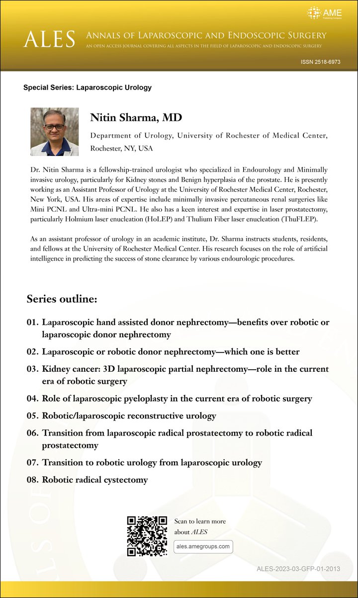 Series on 'Laparoscopic Urology' is to be published on Annals of Laparoscopic and Endoscopic Surgery: ales.amegroups.com Edited by Nitin Sharma, University of Rochester Medical Center, USA. #ALES