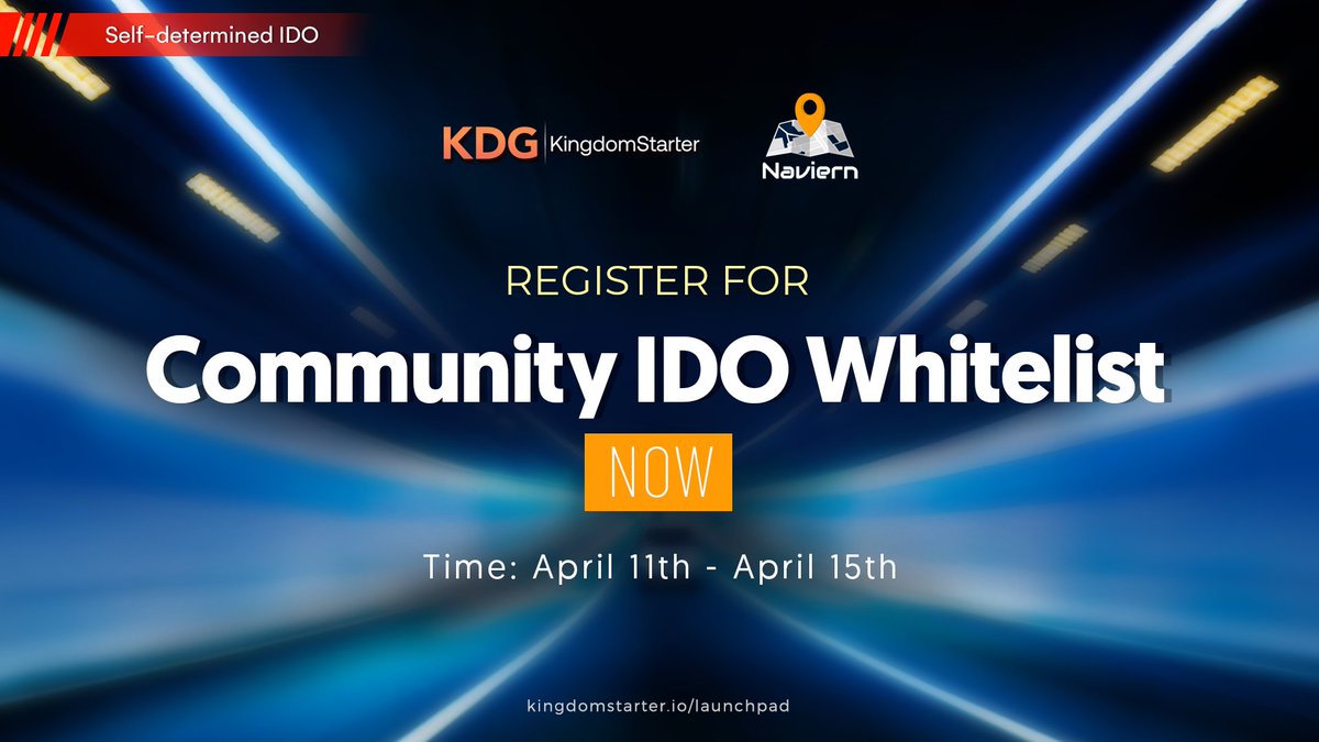 Kingdomstarter's tweet photo. 📝Community #IDO #Whitelist Registration for
@NaviernOfficial is OPENING  

⏰Time: 4AM Apr 11th - 9AM Apr 15th (UTC)  

📗How to join 
1⃣Stake at least 5,000 KDG at pool 3 (lockup 1 day)  2⃣Do all media tasks  
3⃣Fill in the form: https://t.co/i6P6qgCnph

ℹ️Details: https://t.co/5RG174GOqP

#KDG #kingdomstarter #Naviern #NVRN