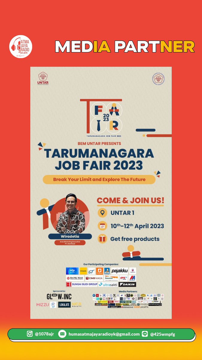 [MAIN EVENT TFAIR 2023] 
 
Hey fellas, 
Finally! We officially present to you all our Main Event! Don't miss it! Tarumanagara Job Fair 2023: Break Your Limit and Explore the Future☄️  
 
📍Tarumanagara University Campus 1 
🗓️ 10-12th April 2023 
 
IG : bemuntar.projects