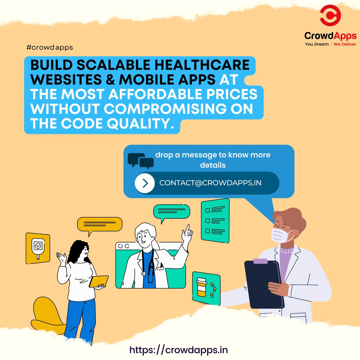 apps_crowd's tweet image. Build scalable healthcare in websites and mobiles apps

To know more, drop  amessage: contact@crowdapps.in
#crowdapps #healthcare #technology #healthsystem #healthcaresoftware #informationtechnology #crowdappstechnology #websitedevelopment #app