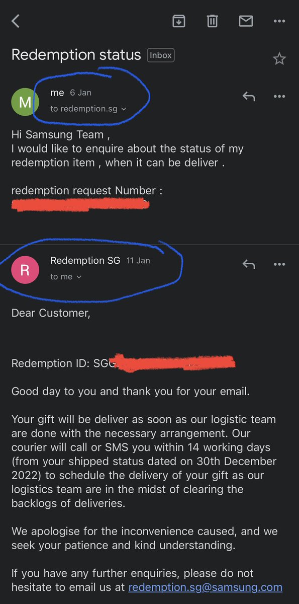 Mani_Pandian25's tweet photo. Dear @SamsungSG 
I bought Samsung Tablet in December 2022 during Xmas promotion,I supposed to get redemption gift within 14 days of purchase,but till now I never get any gift from Samsung Redemption team,after sending so many emails to check the status no response! 
Pls update! https://t.co/gV1dztEhkP
