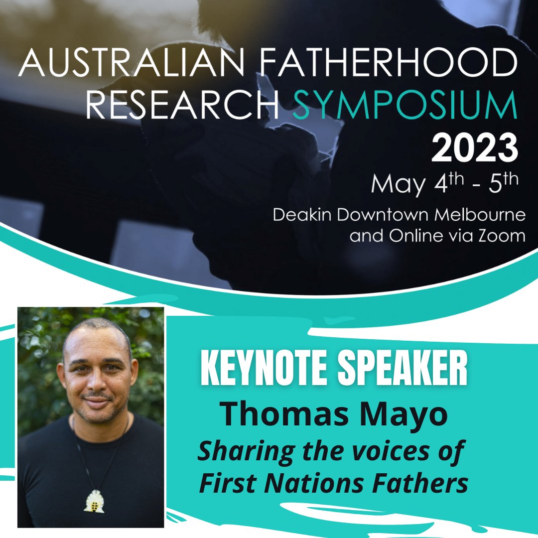 #AFRS2023 Keynote presentation by Aboriginal and Torres Strait Islander author &amp; union official <a href="/thomasmayo23/">Thomas Mayo</a>, 'Sharing the voices of First Nations Fathers'. Join us at the Australian Fatherhood Research Symposium on the 4th-5th of May. Register here: bit.ly/afrs-eventbrite