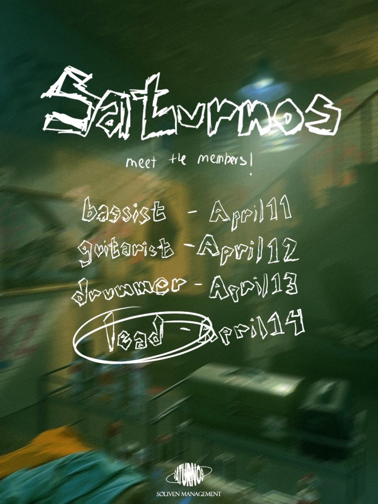 thisissaturnos's tweet photo. Are you ready to meet Saturnos? 

Save the dates!
11/04/23 - MBE, bassist
12/04/23 - JEI, guitarist
13/04/23 - SK, drummer
14/04/23 - HVM, lead
15/04/23 - ?? https://t.co/sX8O4nPHDw