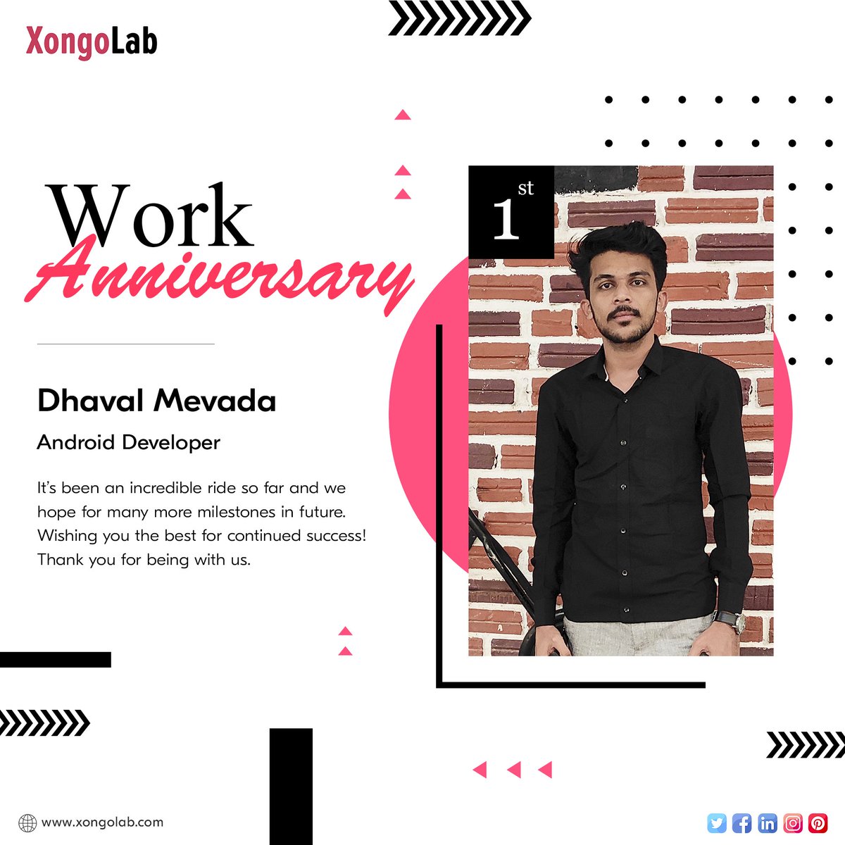 XongoLab's tweet photo. Happy 1st #workanniversary Dhaval and Troyeeka.
We #XongoLabians are wishing you many more successful & joyful years. Thank you for being such an integral part of #TeamXongoLab. We wish you all the best for the next ones to come! Keep up the good work!
#1stWorkAnniversary https://t.co/l6jFruoNpn