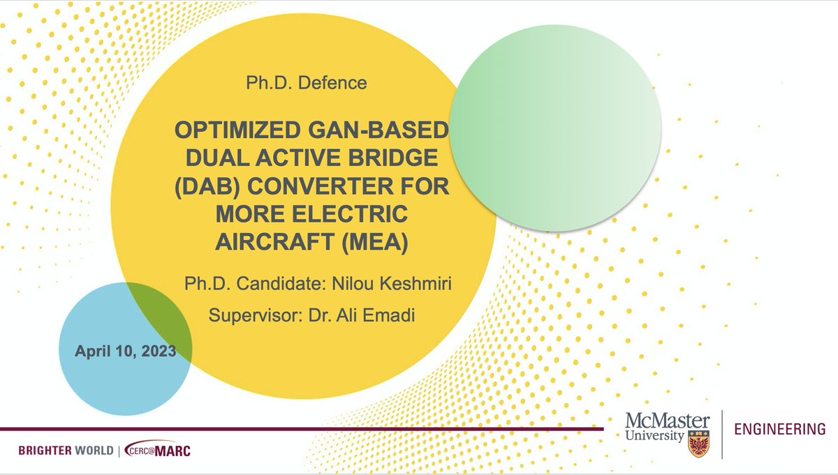 emadiali1's tweet photo. Congrats Dr. Nilou Keshmiri for your PhD thesis on new #GaN converter for aerospace applications. Completing your PhD while leading our @MacEngEcoCAR team participating in @EcoCARChallenge as the project manager is impressive!
#MacEng #EcoCAR #EVChallenge #EcoFamily #AVTC #eVTOL https://t.co/mFFqi7u6hP