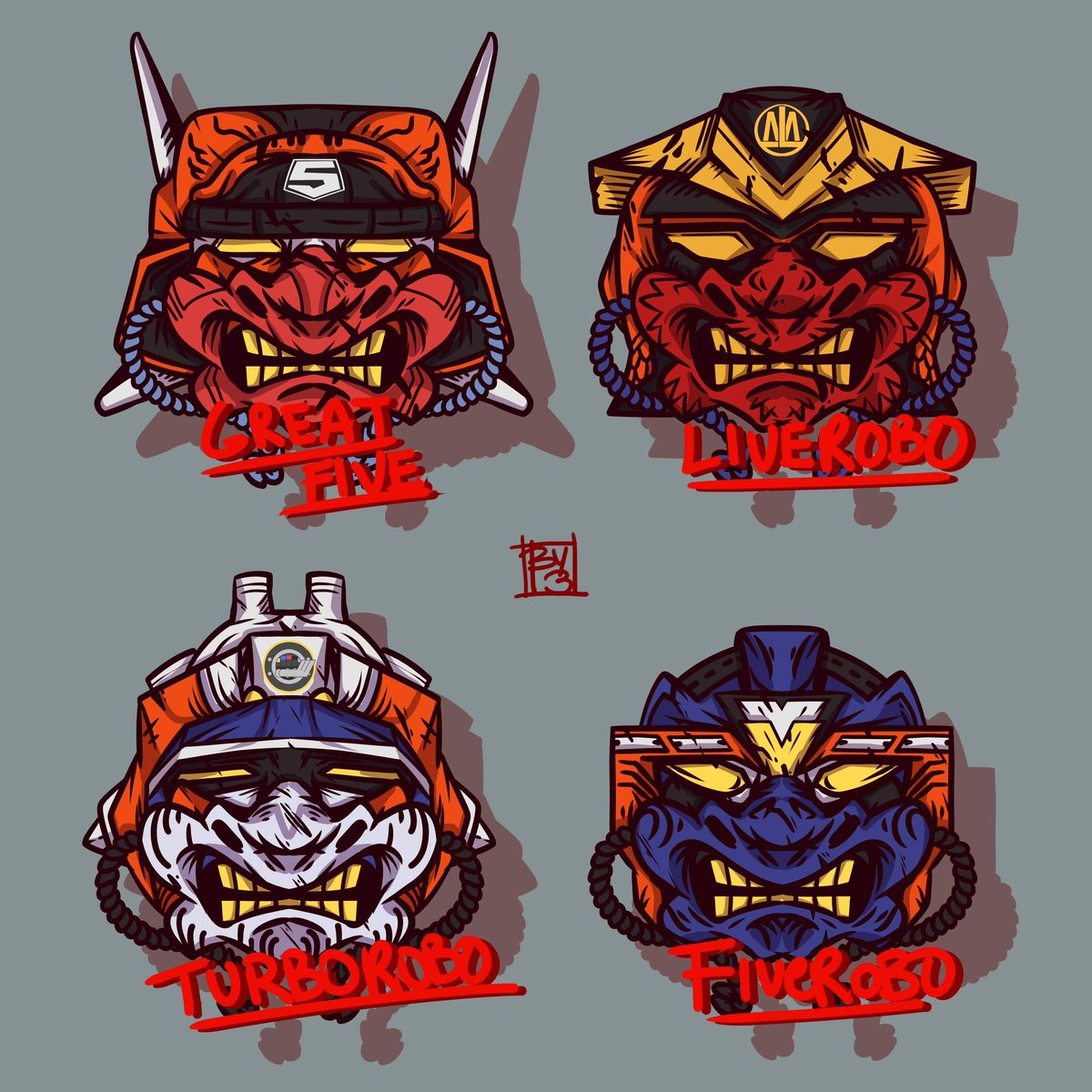 BY13x's tweet photo. Sentai Robo Menpō- 3
#art #doodle #drawing #fanart #supersentai #menpo #スーパー戦隊 #面頬 #greatfive #グレートファイブ #liverobo #超獣合体ライブロボ #turborobo #ターボロボ #fiverobo #ファイブロボ https://t.co/tFi73MjyJW