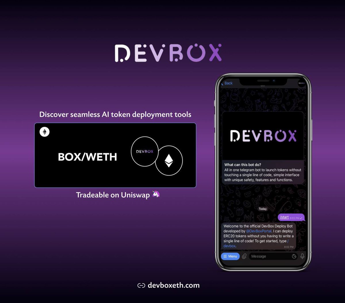 Discover how DevBox is powering developers with seamless deployment tools 🗃

TG BOT: t.me/devboxdeploybot
dApp: devboxdeploy.app

Open The Box: T.ME/DevBoxPortal