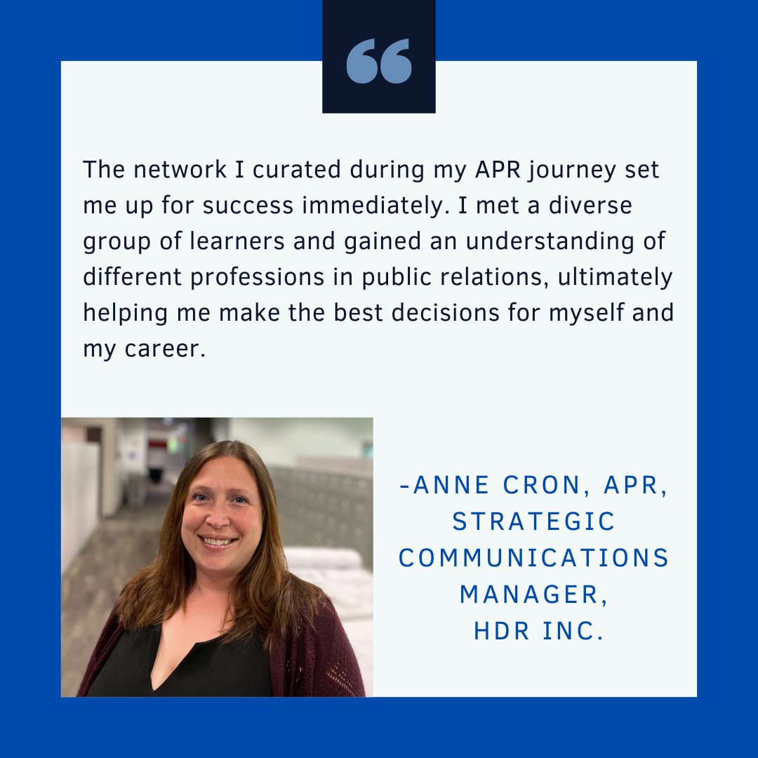 PRSADetroit's tweet photo. In celebration of #APRMonth, @Anne_Cron, APR, strategic communications manager at HDR Inc., shared her experience with us on how choosing to earn her accreditation ultimately impacted her career for the better. 

See how to start working toward your APR: https://t.co/PNRkRLe6qZ https://t.co/WgzsYNDqgA