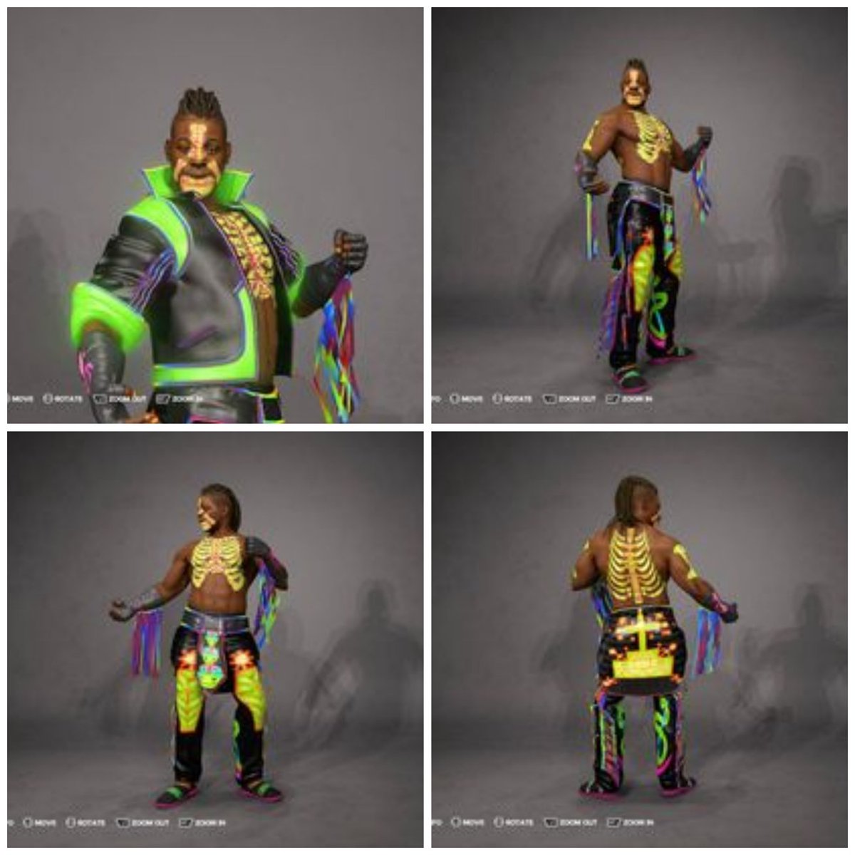 Project_WWWN's tweet photo. Preview of "The Voodoo Baron" "The Bone Zaddy" Bradley Zamedi. This attire is based on the Gotham Golumz (The Neon Gang) in Batman Forever. #ProjectWWWN #FHOriginals https://t.co/5gkznqYdlP