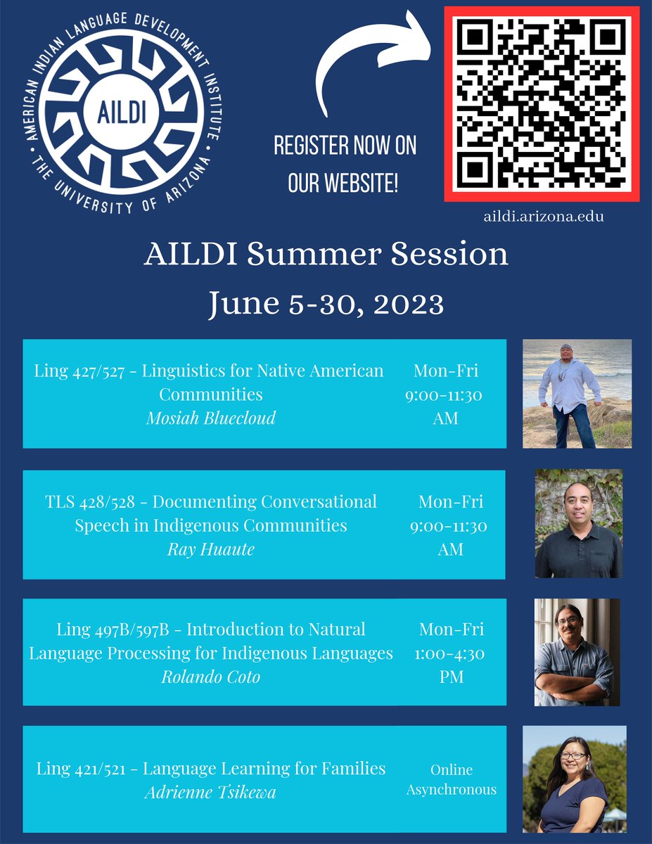 The following poster provides some information about the courses that will be offered this year as part of the AILDI Summer Session. More information, and instructions on how to register, can be found on our website. We hope to see some of you this summer!